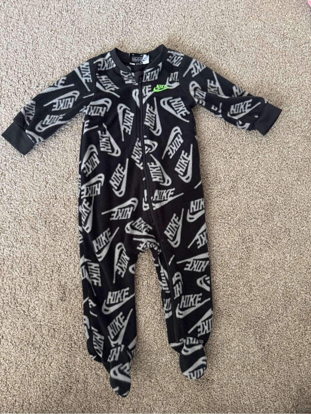 Nike Black Fleece Footed One-Piece with Gray Logo Pattern